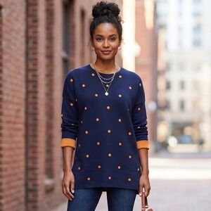 J‎ Jill Womens Reversible Navy Orange Polka Dot Knit Sweater Petite Small